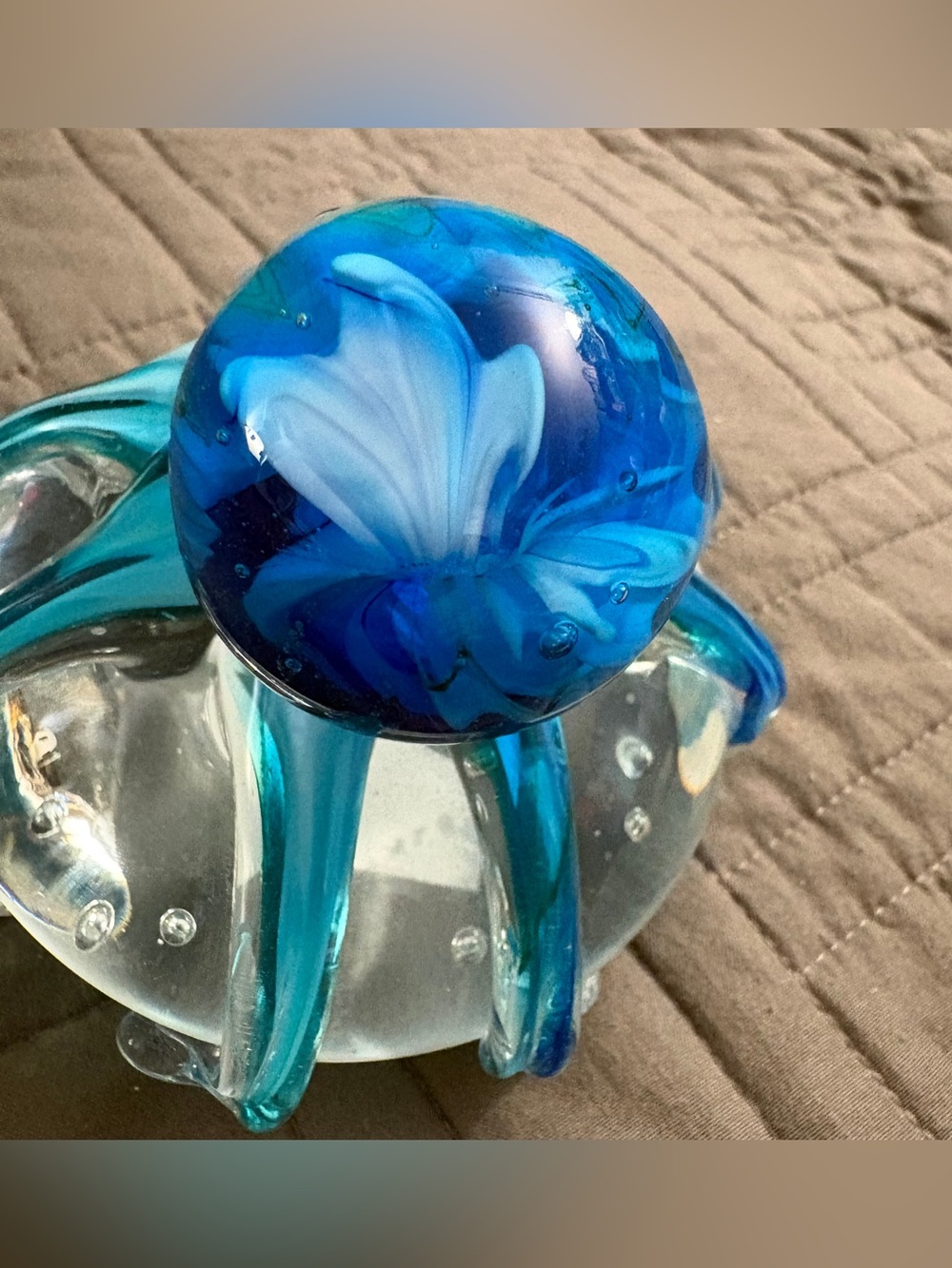 Handmade Octopus Blown Glass Figurine Gift Home Decor Blue-Green Paper Weight - Picture 5 of 15